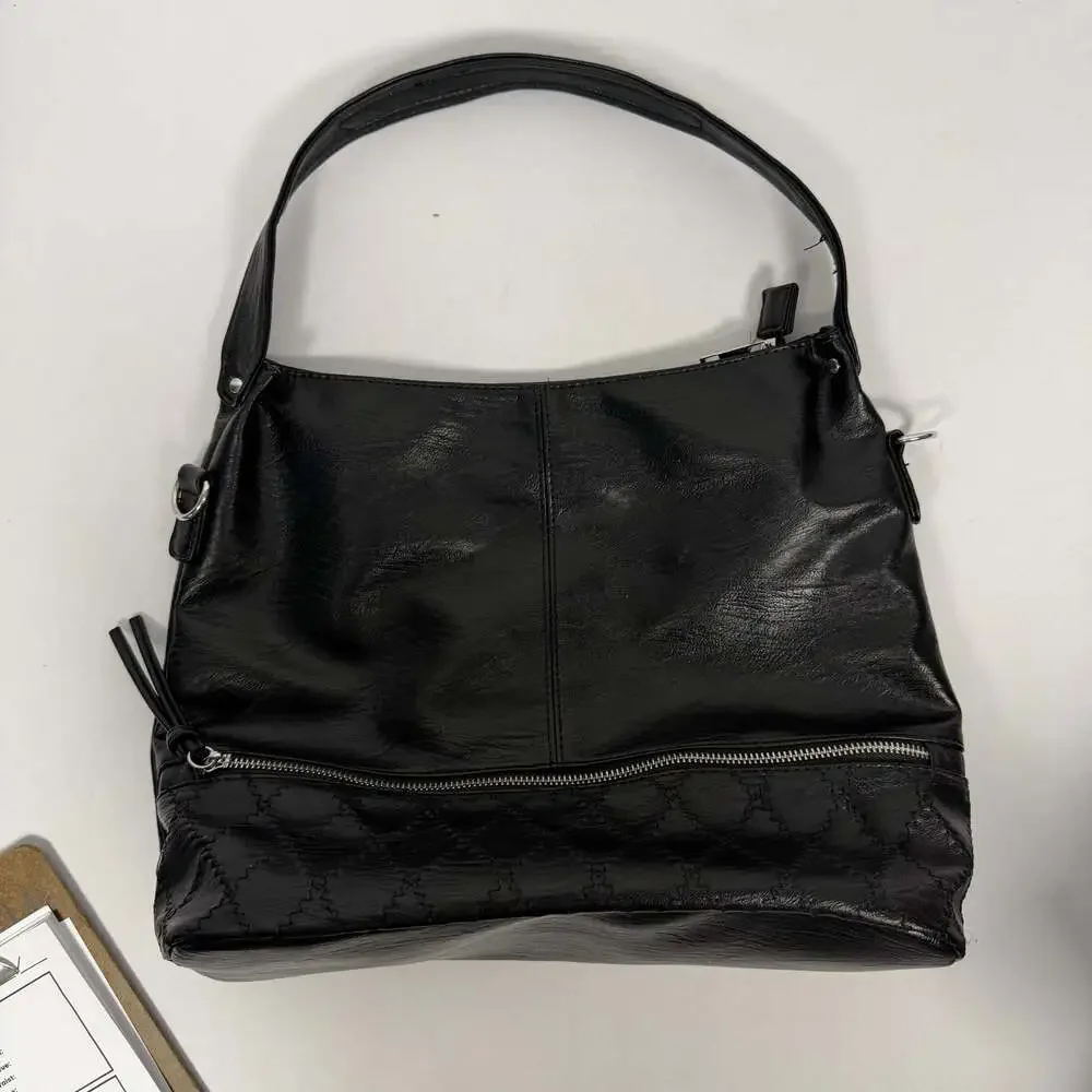 Sam & Hadley Black Hobo Shoulder Bag with Quilted Bottom Detail